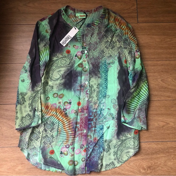 NWT Tianello Washable Printed Silk Bobbie Blouse - Picture 1 of 10